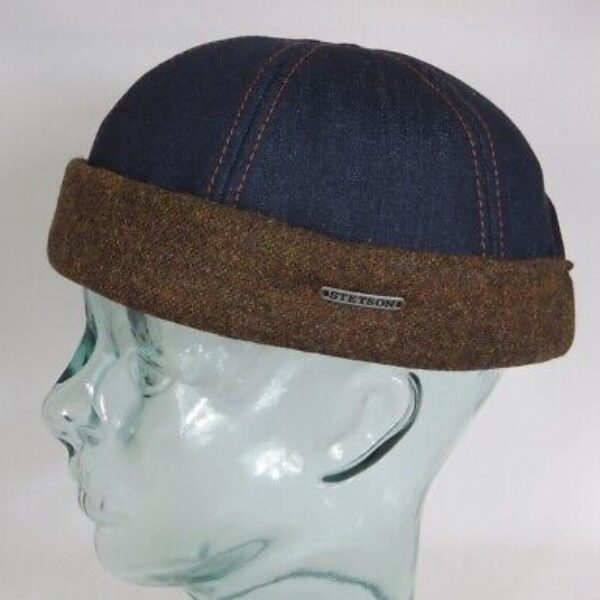 STETSON Docker Mütze Denim Cap Skullcap Sailorcap Rollrand Jeans Neu