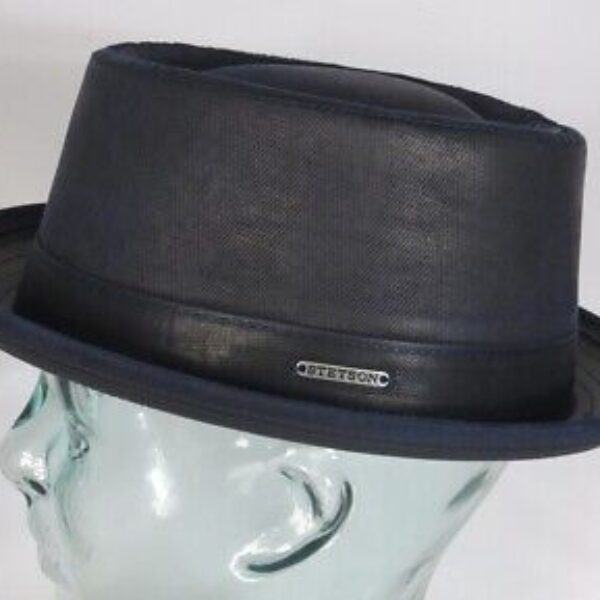 STETSON PORK PIE Hut co/pe used look Trilby Hat blau Odenton NEU