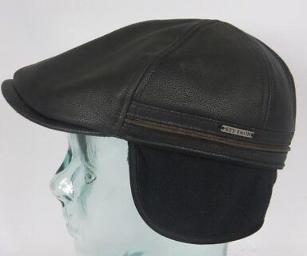 STETSON DUCK CAP COWHIDE Leder Flatcap Mütze mit Ohrenklappen Earflaps Neu