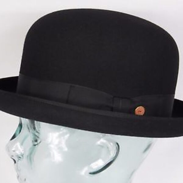 MAYSER CONNOR MELONE BOWLER Bowlerhut Bowlerhat Schwarz Wollfilz Derby Hut Neu