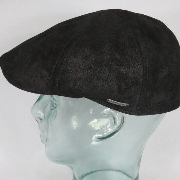 STETSON TEXAS Pigskin Leder Flatcap Mütze Ivy Cap Leather Gatsby schwarz