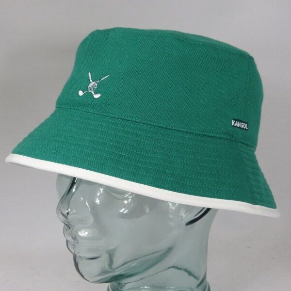 KANGOL Golf Reversible Bucket Hat Wendehut Fischer Stoff Hut grün weiß Rev NEU