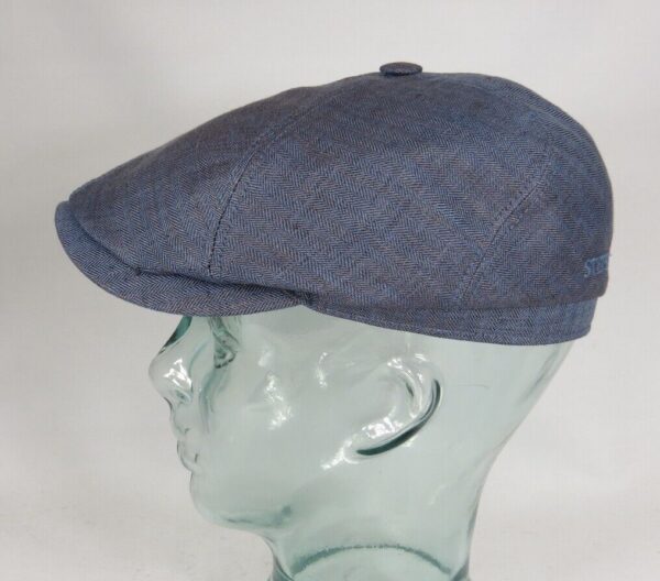 STETSON BROOKLIN Leinen Mütze Flatcap Schiebermütze 6-Panel Cap blau NEU