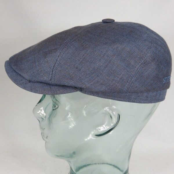 STETSON BROOKLIN Leinen Mütze Flatcap Schiebermütze 6-Panel Cap blau NEU