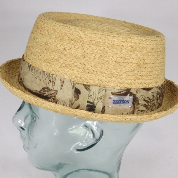 STETSON Raffia Pork Pie Hut Sustainable Hat Strohhut Sommerhut natur Neu
