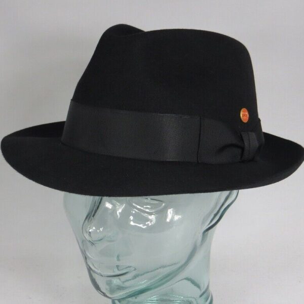 Eleganter MAYSER HUT CITY Schwarz Haarfilz Fedora Bogart Neu