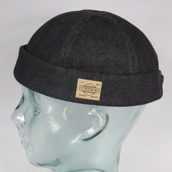 STETSON Docker Mütze Denim Cap Skullcap Sailorcap Rollrand schwarz Neu