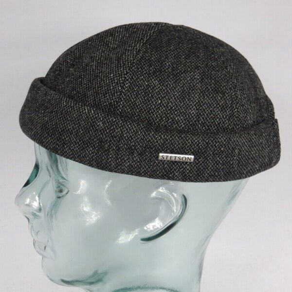 STETSON Docker Mütze Wool Herringbone Skullcap Sailor Cap grau NEU
