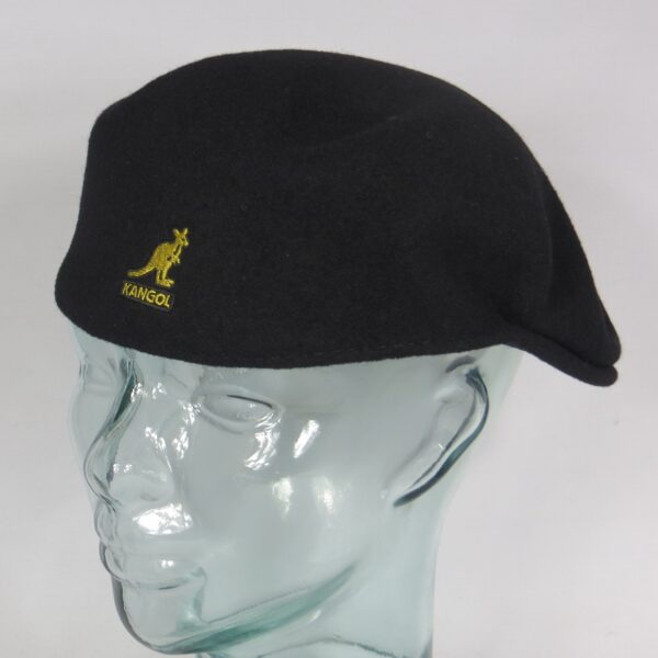 Kangol Wool 504 Flatcap schwarz mit Logo in Gold Wolle Schiebermütze Cap Neu