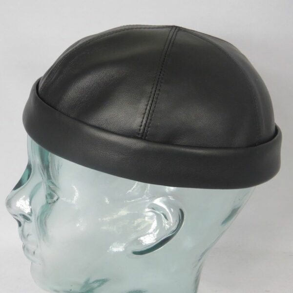 Bullani Leder Sailorcap Dockermütze Docker Mütze Sailor Cap schwarz Skullcap Neu