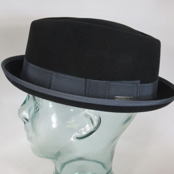 STETSON Diamond Pork Pie Hut Wollfilz schwarz Trilby Player Hat Neu
