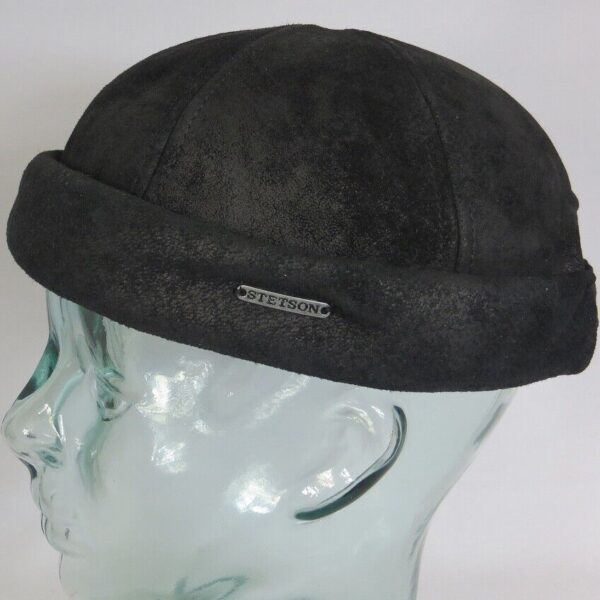 STETSON Leder Dockermütze Cap schwarz Skullcap Sailorcap pigskin Neu