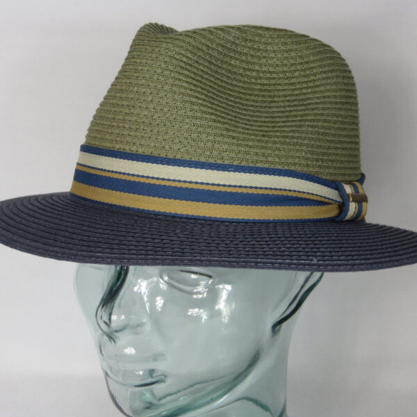 STETSON TOYO SOMMER HUT Traveller Stroh Sonnen knautschbar blau oliv 2478520 NEU