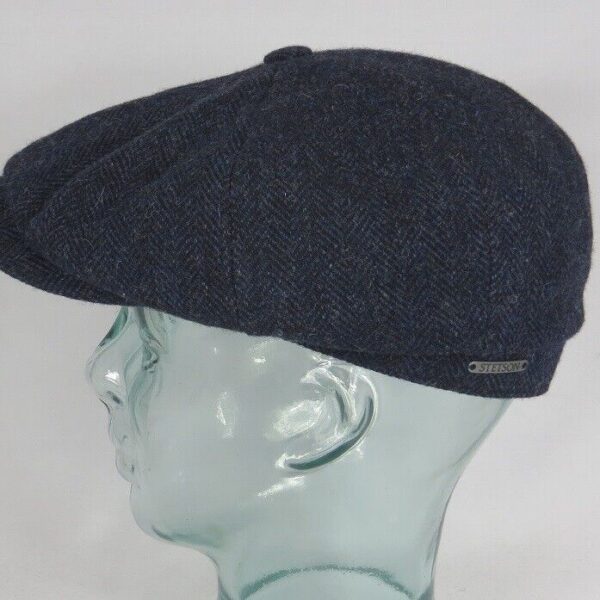 STETSON Hatteras Wool Herringbone Schiebermütze Bakerboy Cap Kappe blau