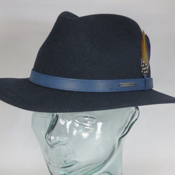 STETSON POWELL Woolfelt Outdoor Trecking Hut Traveller Wollfilz blau Hat Neu