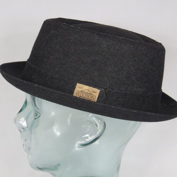 STETSON PORK PIE Hut DENIM Hat Athens Jeans Baumwolle schwarz Neu