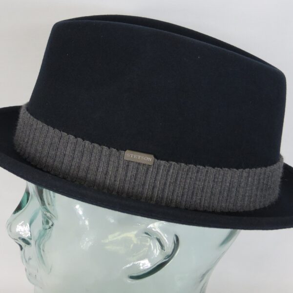 STETSON Player Hut Pork Pie Trilby Wollfilz Wollhut blau Hat 1398104 NEU