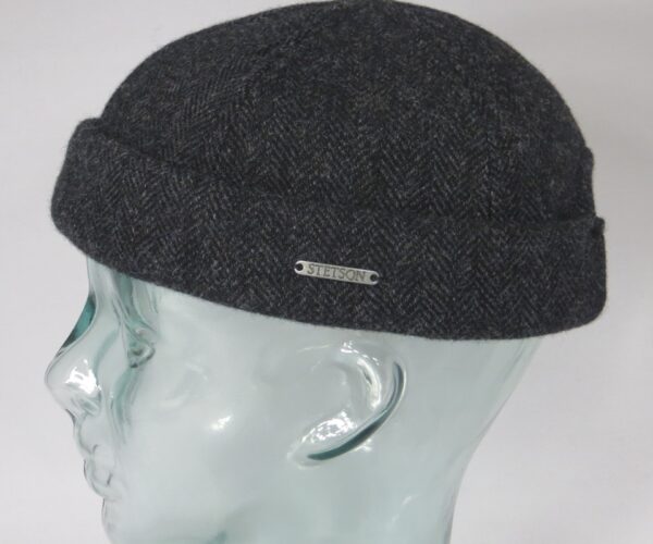 Stetson Docker Wool Herringbone Mütze Skullcap Sailor Cap grau NEU