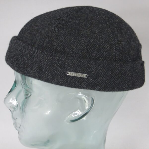 Stetson Docker Wool Herringbone Mütze Skullcap Sailor Cap grau NEU
